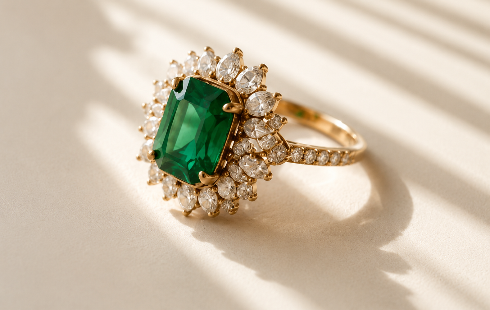 Emerald and diamond ring